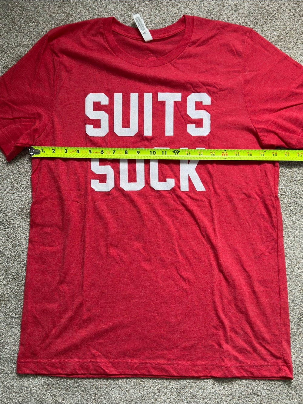 Bella Canvas Red Tee with White 'SUITS SUCK' Graphic - Picture 2 of 6